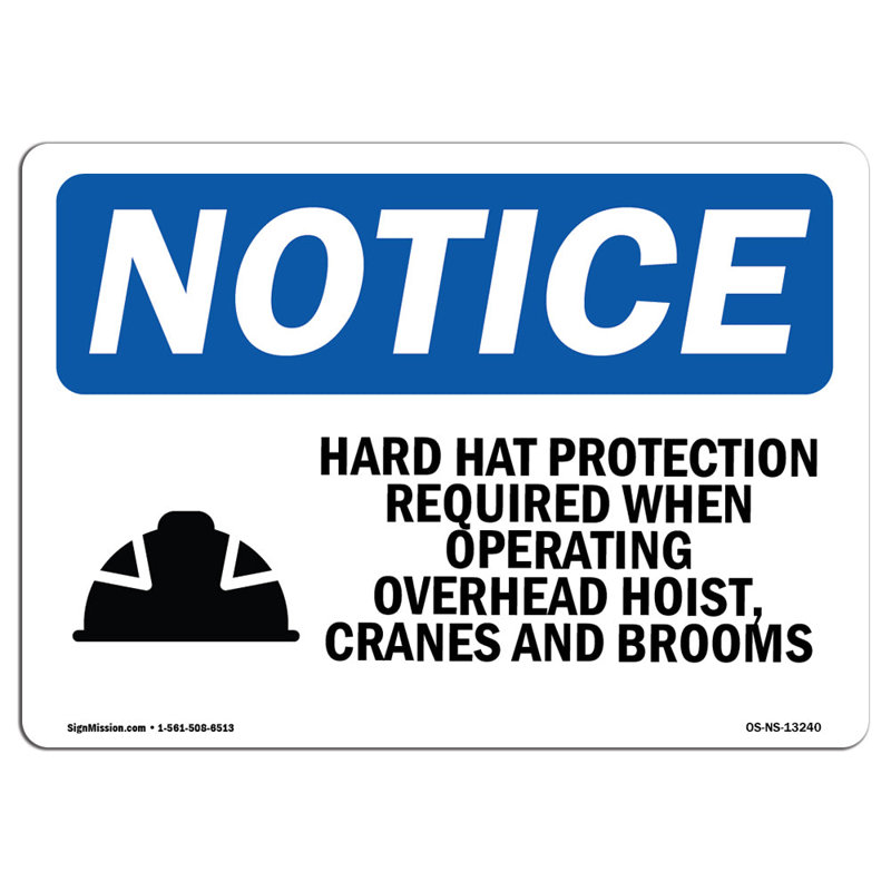 Hard Hat Protection Required Sign, 18" H x 24" W x 0.1" D