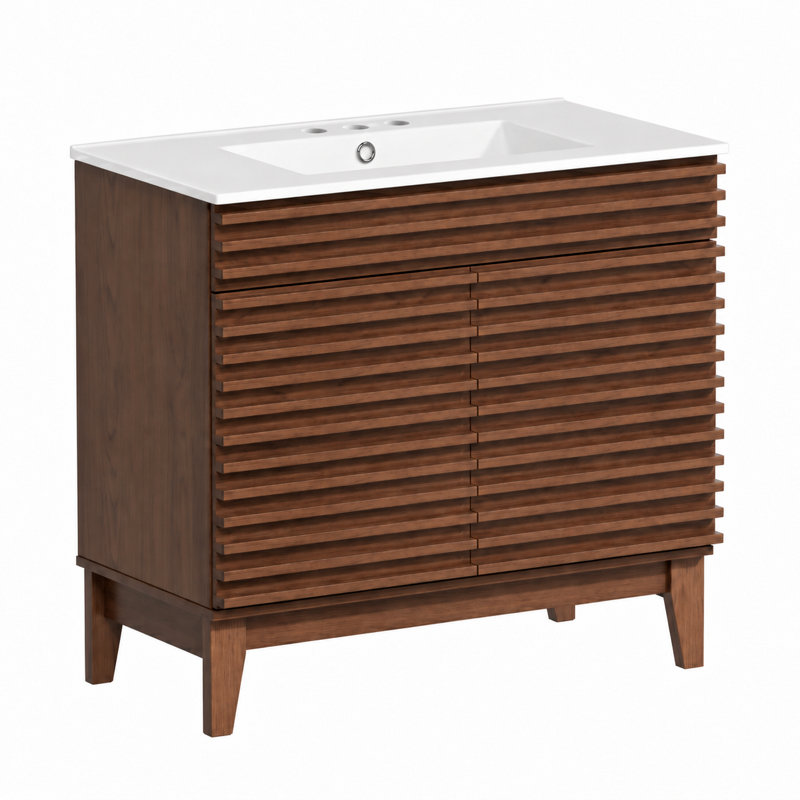 Ensemble de meuble-lavabo simple 36 po Mid-Century avec lavabo, portes à fermeture douce, 36"