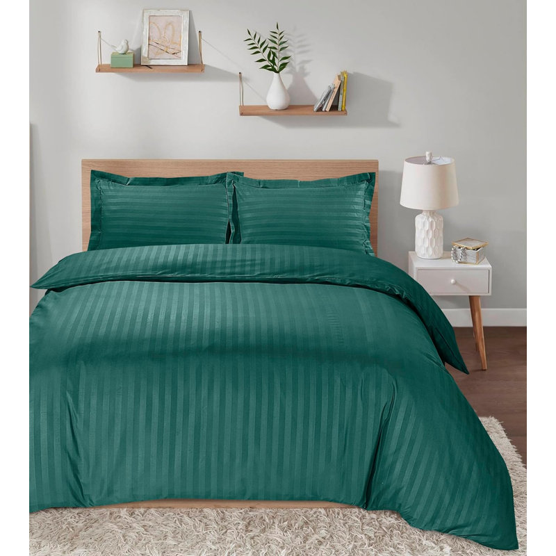 Neacsu Microfiber Striped Duvet Cover Set with Pillowcases Included, Double Duvet Cover + 2 Standard Pillowcases, Jade