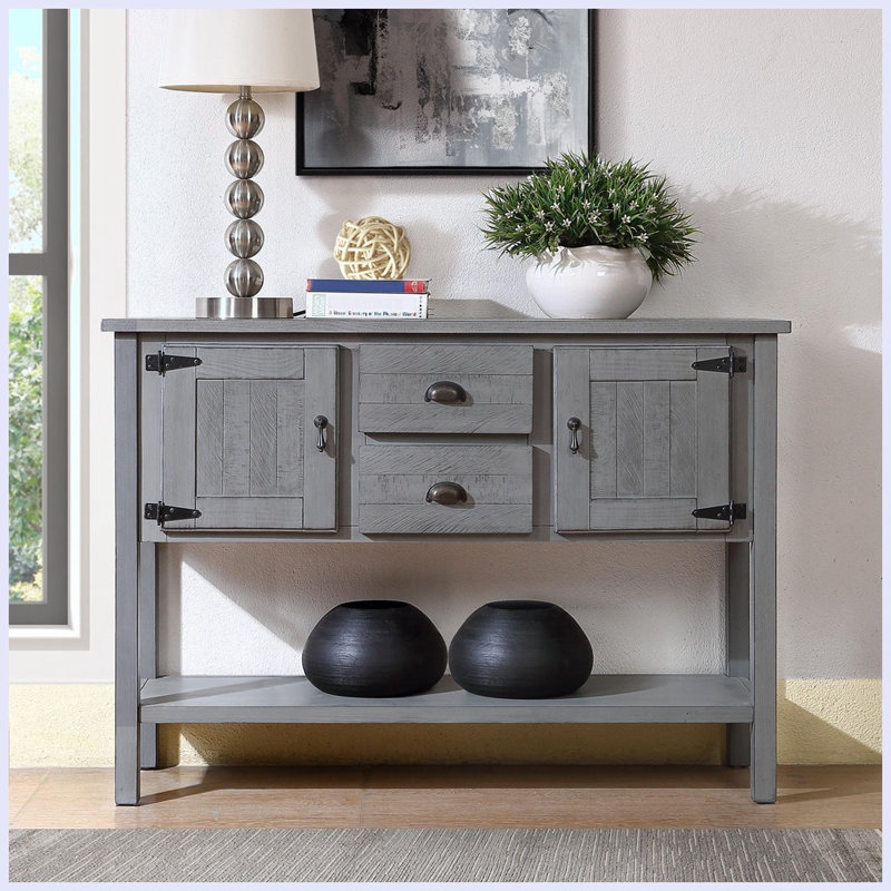 Console en bois massif 48 po Eucptus, Gris antique