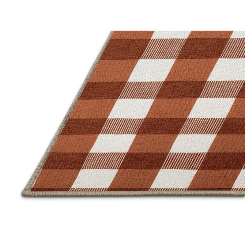 Machine Washable Checkered Brown Area Rug, Square 5'