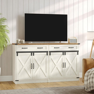 Coffee Bar Cabinet with Drawer, 55.1" Buffet Cabinet with Storage, Modern Farmhouse Sideboard Cabinets with Doors & Adjustable Shelves, Kitchen Storage Cabinets for Dining Room, White Brown