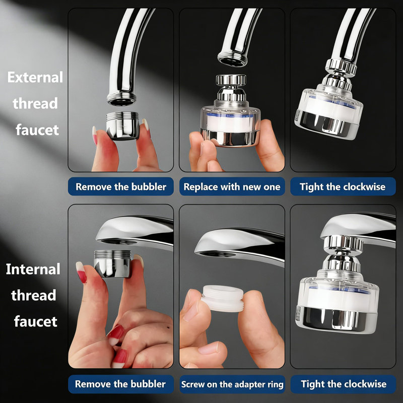 Filtre à eau de robinet universel avec 6 cartouches de remplacement, conception rotative à 360 °, élimine le fluoré et l'eau dure pour une eau de robinet propre