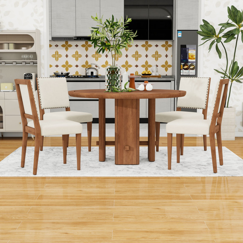 Ensemble de table de salle à manger 5 pièces avec chaises rembourrées, Brun