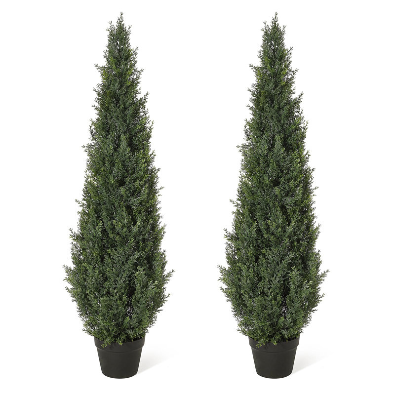 Artificial Trees,Fake Cedar Topiary Tree Outdor, Fake Cypress Trees For Home Decor Set Of 2, 48" H x 7" W x 7" D