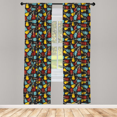 Guitar Semi-Sheer Rod Pocket Curtain Panels