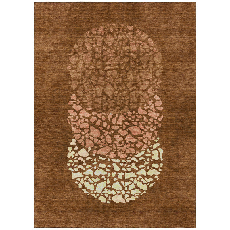 Tapis extérieur lavable abstrait en terre cuite et ivoire 9 pi x 12 pi orange