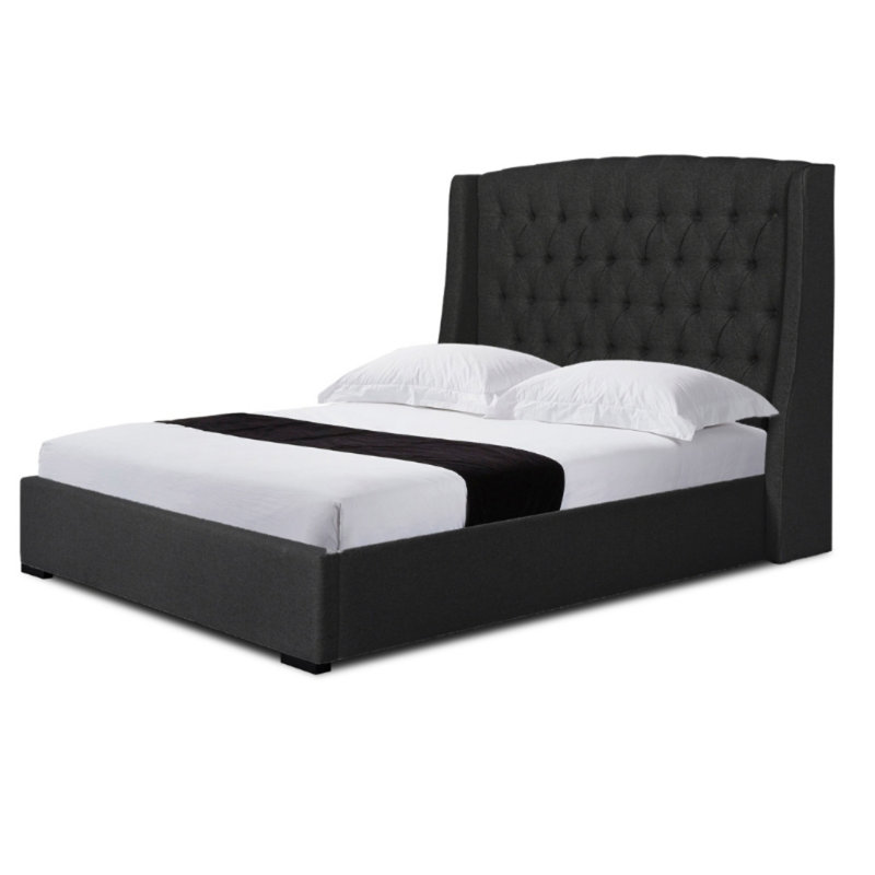 Grand lit plateforme tapissier Halema, Noir