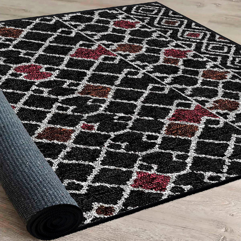 Warenne Premium Cotton Area Rug 39.4 x 59.1 inches | 100% Cotton, 1200 g/m², Pile Height: 0.4 inches | Antibacterial, Non-Slip PVC Underside, Machine Washable | Stylish White, Red & Black Design for Living Room & Bedroom