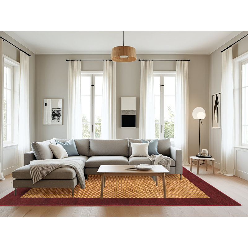 Tapis de zone rouge/beige contemporaine, Rectangle 8 pi x 10 pi