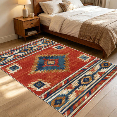 1PC Southwestern Aztec Tribal Geometric area rugs for Living Room, Soft and Comfortable, Suitable for all seasons, easy-to-maintain, machine washable Indoor floor mat, Under Table Farmhouse suitable for dining room, bedroom, entryway, kitchen, home