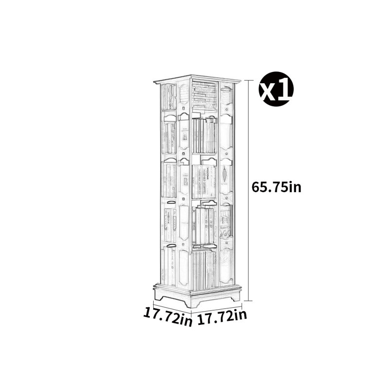 Bibliothèque tournante en bois massif, H 65,75 po x l 17,72 po x P 17,72 po