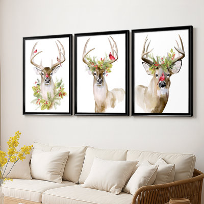 Collection Holiday Deer B - Toile tendue avec châssis sur mesure - 3 pièces