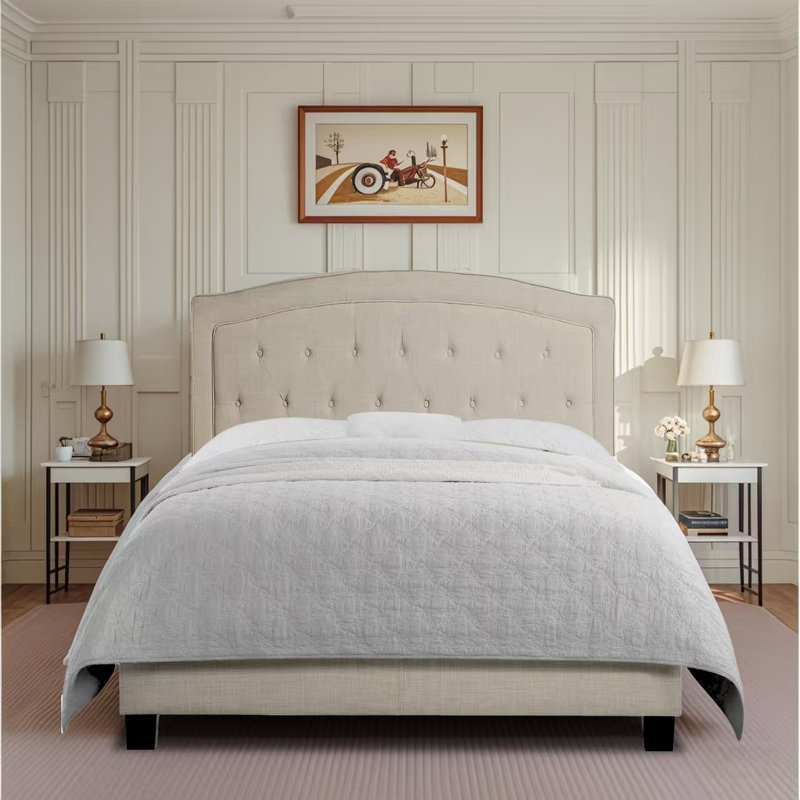 Lit tapissier rembourré avec tête de lit à hauteur ajustable, Double, Grey