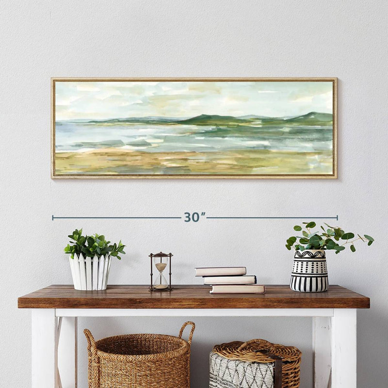 Paysage marin panoramique I, Cadre flottant en bois naturel, 31 po x 11 po