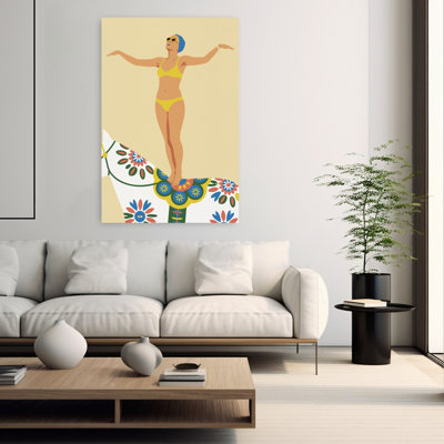 Bikini acrobate sur cheval, rétro, cheval rétro, plage, art mural