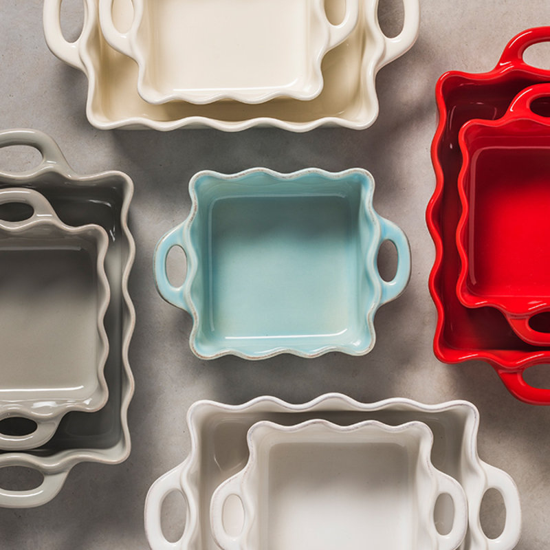 Robin's Egg Blue Square Ceramic Ruffled Baker
