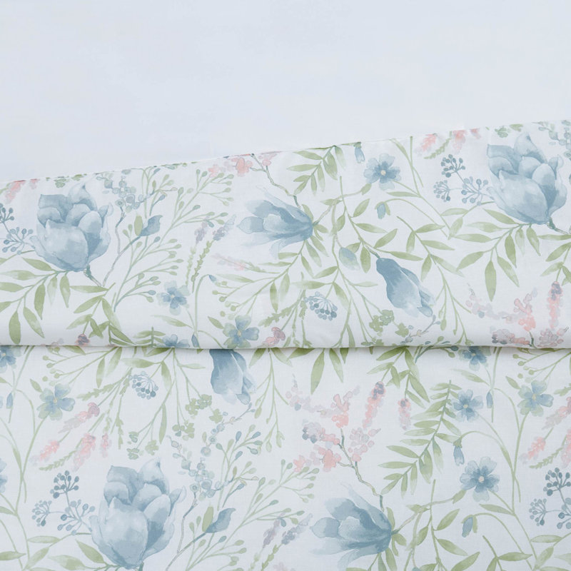 King Blue Cotton Floral Comforter Set with Shams