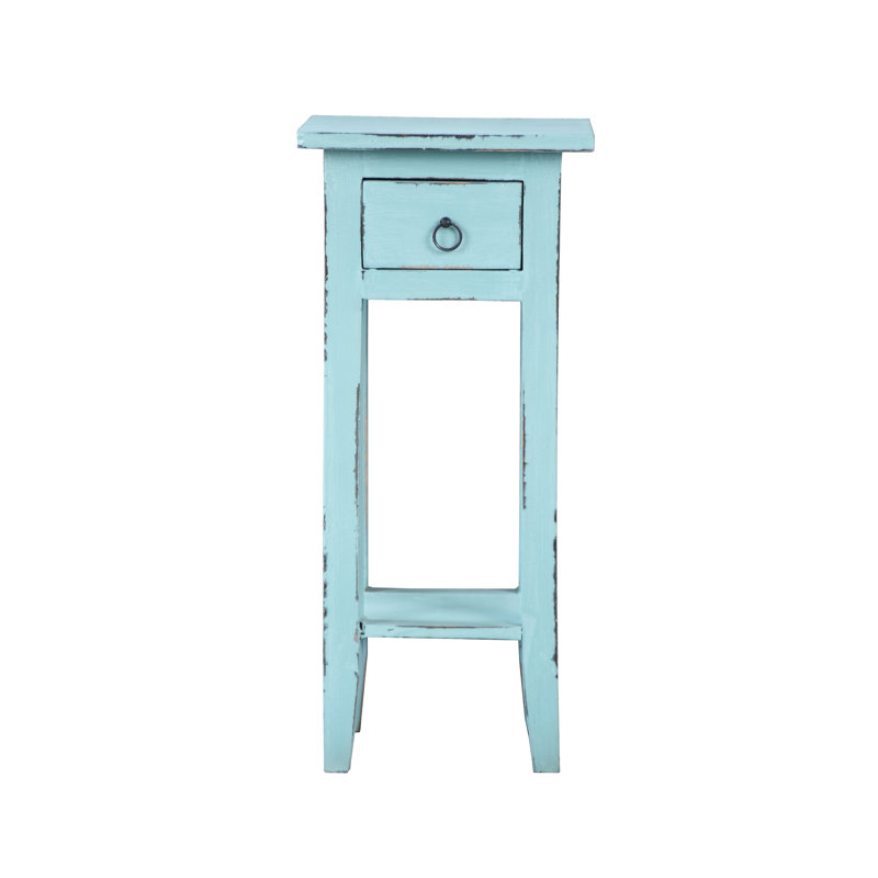 Bettie Solid Wood End Table with Storage, Beach Blue