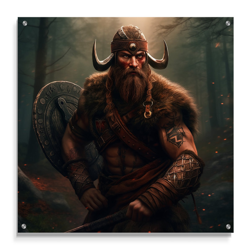 Viking Portrait II - art mural en acrylique tendance pour la cuisine, H 16 po x l 16 po