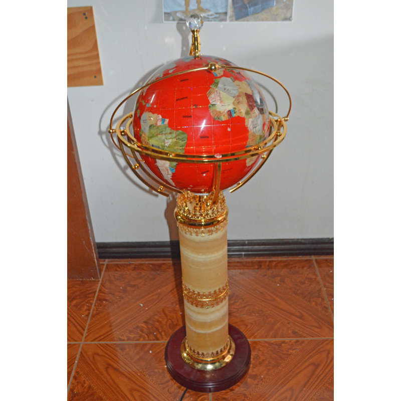 Geyer Illuminated Sky Blue - World Globe Rotated by a Motor - Size: 19"L x 19"W x 42"H, Red