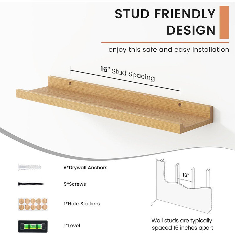 24" Oak Floating Nursery Shelves (Set Of 4) – Long Wooden Floating Shelves For Kids' Library – Safety Front Lip Wall Storage For Toys, Books, And Nursery Decor