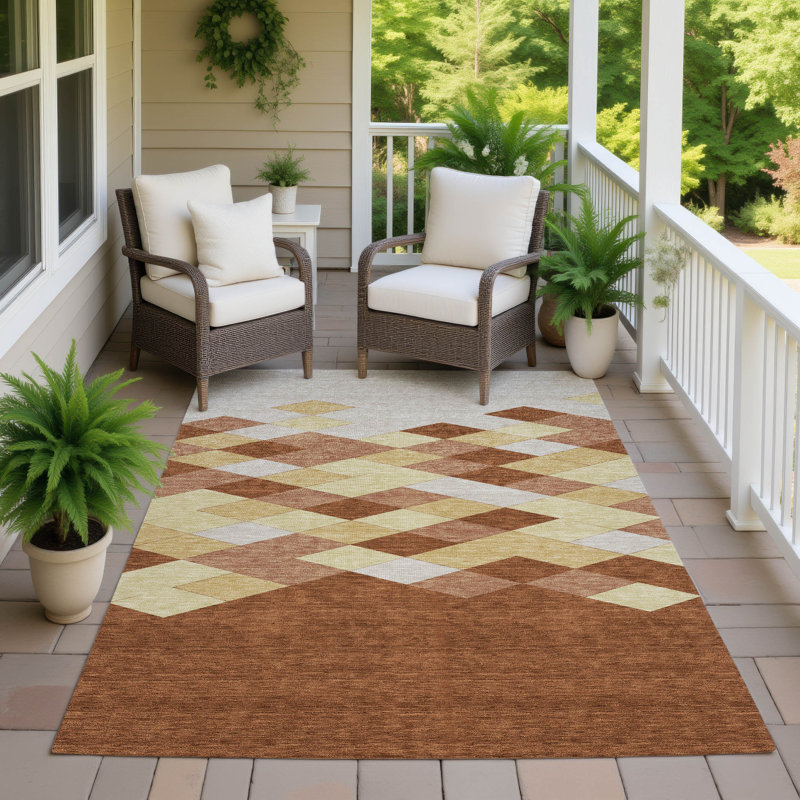 Tapis géométrique intérieur / extérieur lavable à la machine Chantille ACN2555, Paprika, 8 pi x 10 pi
