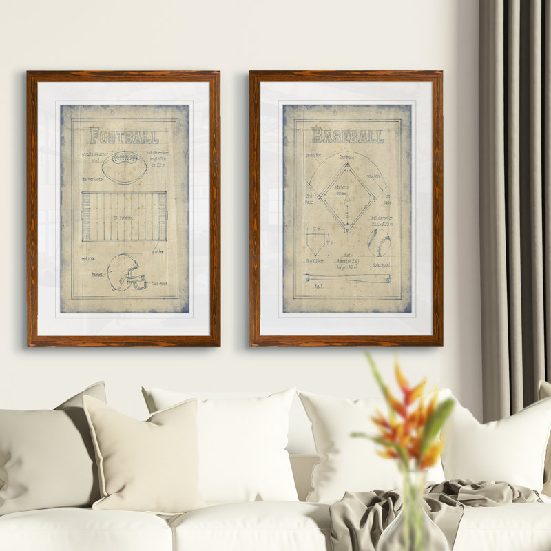 «All about the Game I», ensemble de 2 reproductions d'art encadrées, H 24 po x l 18 po x P 1,25 po, Cadre en érable, Blanc