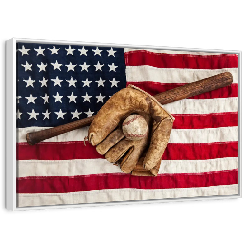 Drapeau américain de l'équipement de baseball, Cadre flottant blanc, 19 po x 13 po
