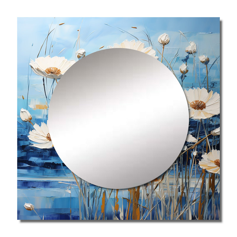 Grand miroir mural carré Chian - Blue Cornflower Melody II, 23 po x 23 po