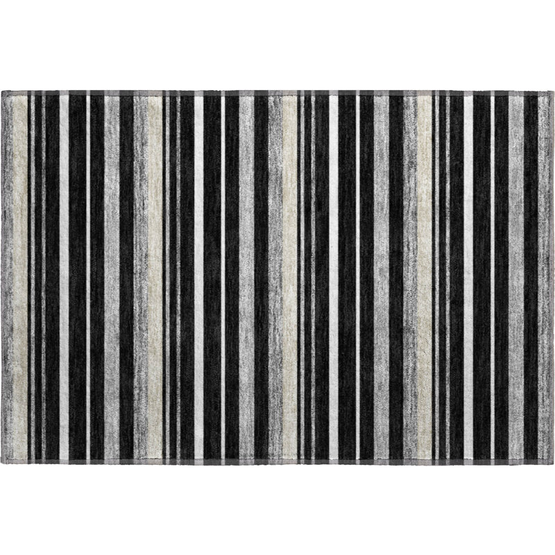 Premium Machine Washable Prisco Black Rug, Rectangle 1'8" x 2'6"