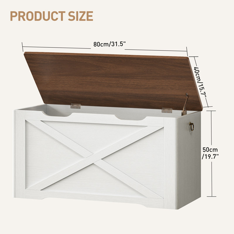 Storage Chest, Storage Bench With Metal Hinge And Pull Handles, Wooden Toy Chest, Toy Box, White/Walnut