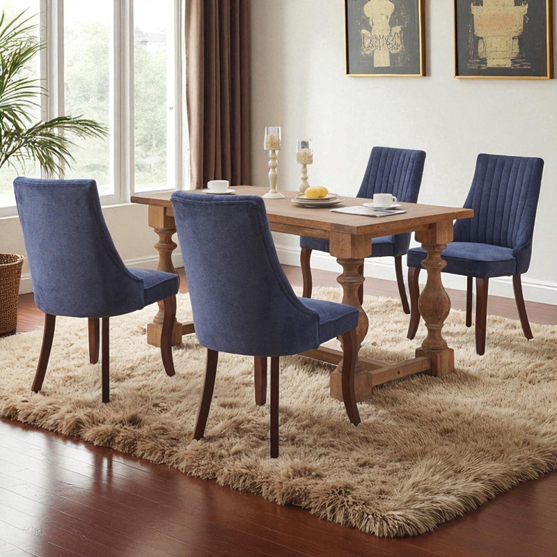 Chaises de salle à manger en bois massif Seita, Bleu