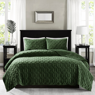 Ensemble de courtepointe en velours 3 pièces pour très grand lit - Motif géométrique d'ambiance relaxante et invitante, 1 2 taies décoratives avec bourre en coton