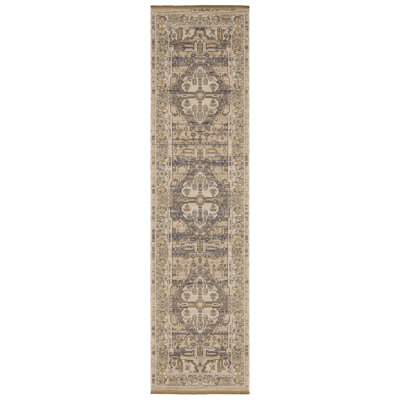 Abena Beige Gray Medallion Oriental Wool Rug