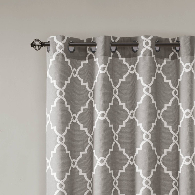 Panneau de rideau simple avec œillets Frwork, L 50 po x L 95 po, Gris / blanc