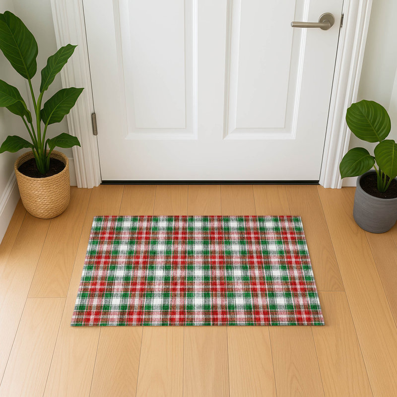 Premium Machine Washable Dockside AMF1817 Christmas Plaid Rug, Rectangle 1'8" x 2'6"