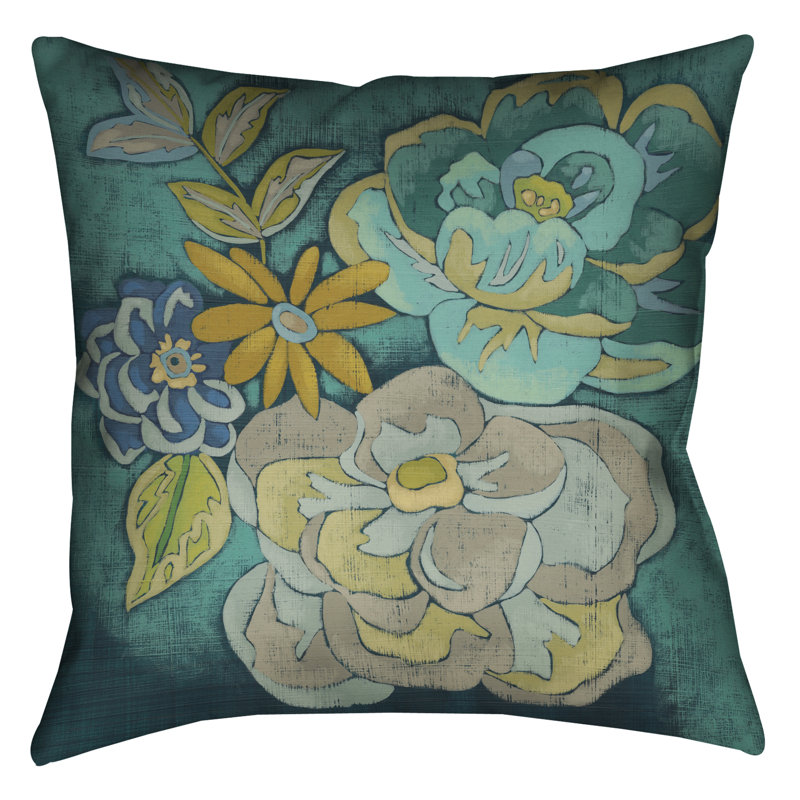 Teal Bouquet Floral Throw Pillow