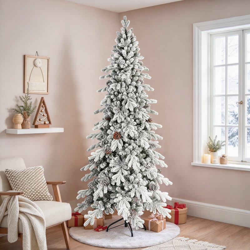 Mince arbre de Noël floqué avec pommes de pin, 4' H