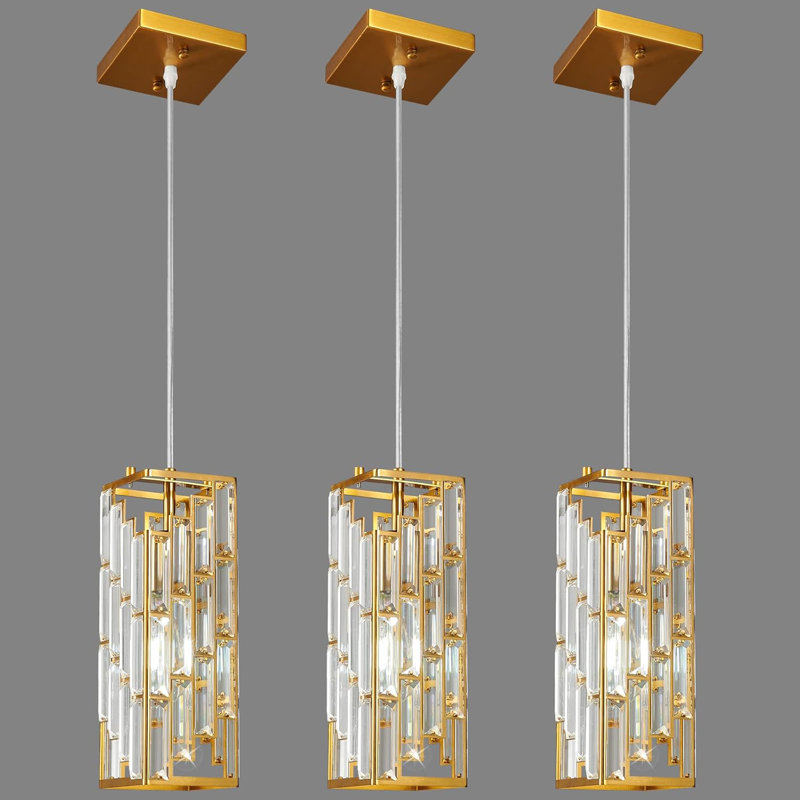 Luminaire suspendu moderne en chrome avec accents de cristal, luminaire suspendu réglable pour îlot de cuisine, salle à manger et chambre à coucher, installation câblée incluse (paquet de 3)