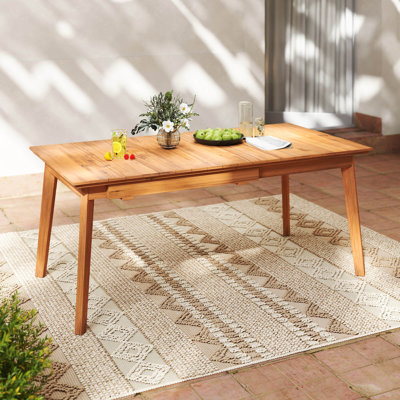 71"-94" Rectangular Teak Wood Table Patio Extendable Dining Table For 6-8 People