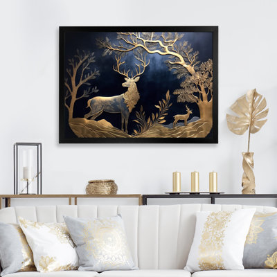 Cerf doré dans la forêt II - art mural forêt