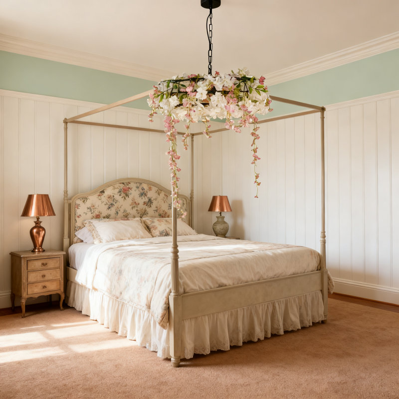 3-light Dimmable Pink Flower Plant Chandelier