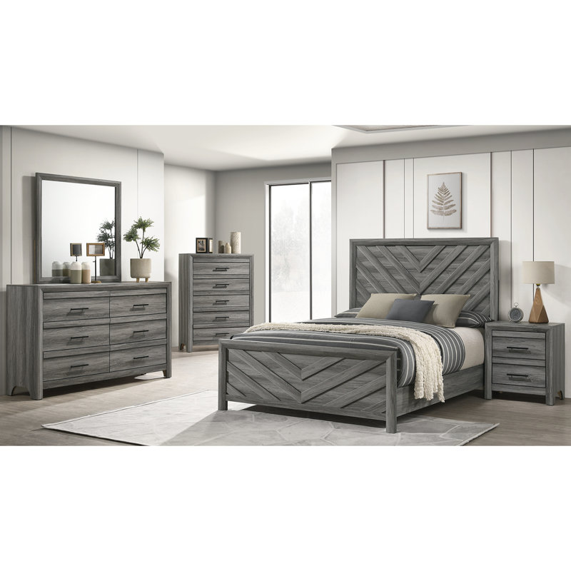 Structure de lit simple moderne en bois gris avec une excellente fabrication pour la chambre à coucher