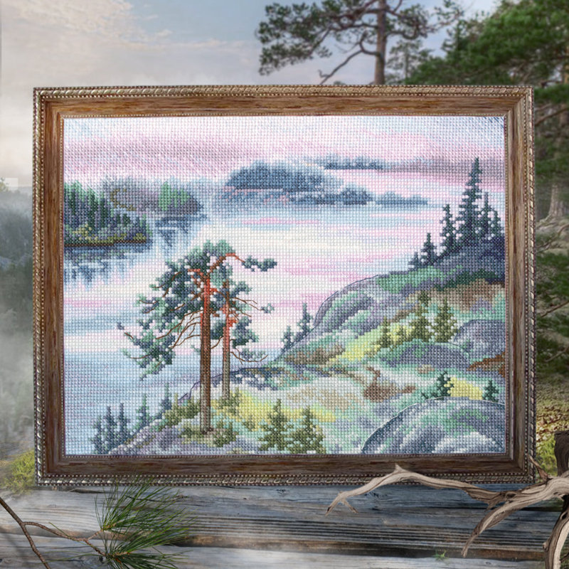 Trousse de point de croix comptée « Aube brumeuse au lac Pine » par RTO M993