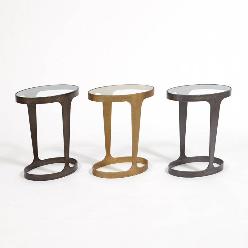 Oslo Round Antique Gold Metal Accent Table with Glass Top