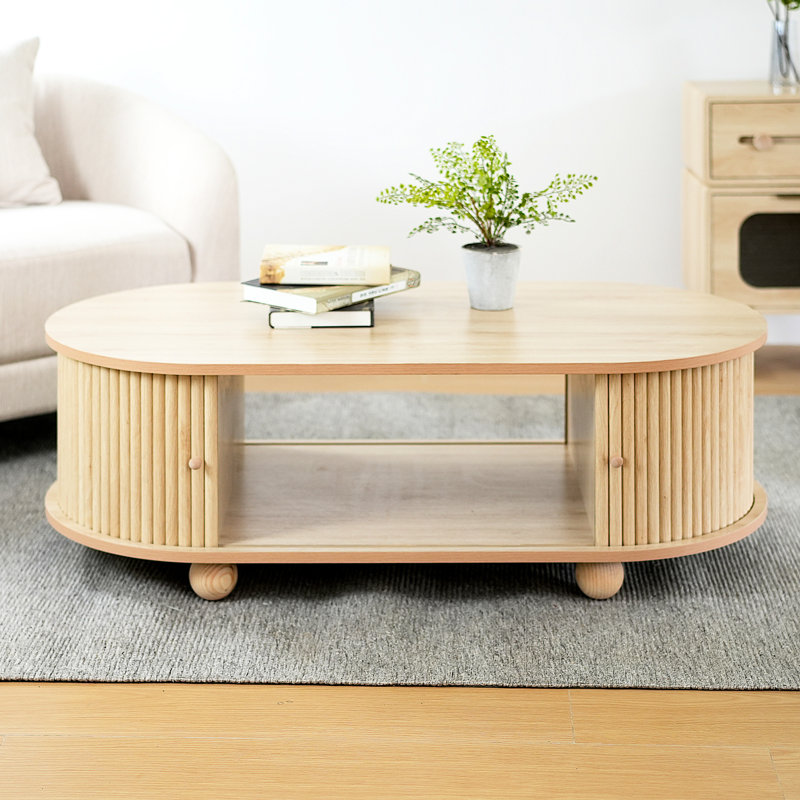 Table d'appoint élégante de couleur naturelle, matériau enduit, porte de style rétro, livres et supports de rangement spacieux, table ovale longue de 3,15 po avec charme, fabrication, accès facile, plateau ouvert