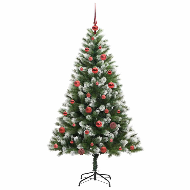 Artificial Hinged Christmas Tree with Flocked Snow, Red, 150cm H