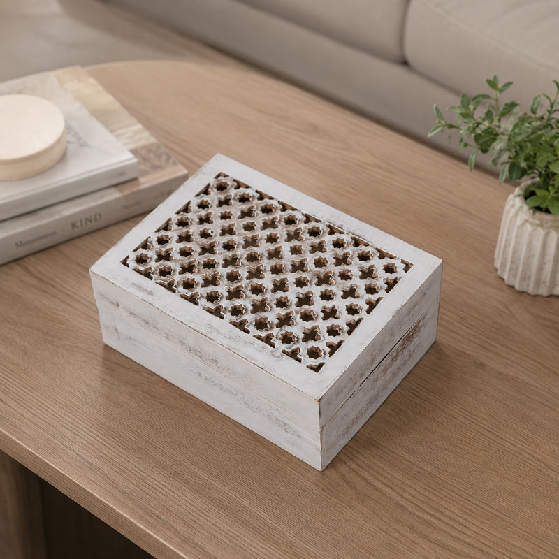  Boîte en treillis Mela Artisans, H 3 po x l 7,5 po x P 4,5 po, Blanc vieilli