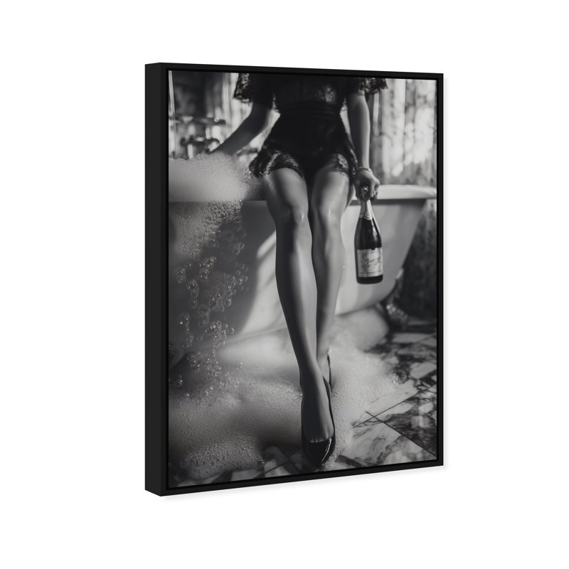 Bubbly Midnight Fashion Canvas Print by Oliver Gal, Black Frame, 10 x 15, 17"H x 25"W, Black Floater Frame